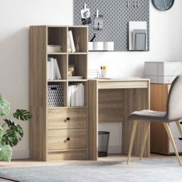 Berkfield Home Desk with Storage Sonoma Oak Engineered Wood in Green