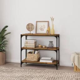 Berkfield Home Book Cabinet Smoked Oak 80x33x70.5 cm Engineered Wood & Steel in Brown - thumbnail 3