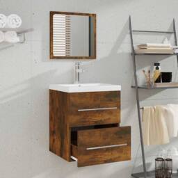 Berkfield Home Bathroom Cabinet with Mirror Smoked Oak 41x38.5x48 cm Engineered Wood in Brown - thumbnail 3
