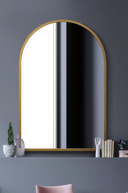 "MirrorOutlet Gold Metal Framed Arched Wall Mirror 47"" X 31"" (120CM X 80CM) - Size: 1 Pack" - image 1