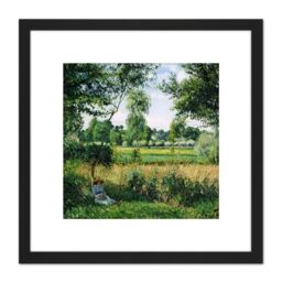 Artery8 Pissarro Morning Sunlight Effect Eragny Cropped 8X8 Inch Square Wooden Framed Wall Art Print Picture with Mount in Black - thumbnail 1