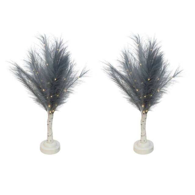 Shatchi 2Pcs 70cm Feather Tree Lamp with Warm White LEDs - Battery Operated in Grey - image 1
