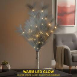 Shatchi 2Pcs 70cm Feather Tree Lamp with Warm White LEDs - Battery Operated in Grey - thumbnail 3