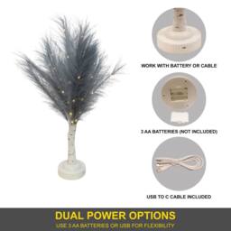 Shatchi 2Pcs 70cm Feather Tree Lamp with Warm White LEDs - Battery Operated in Grey - thumbnail 4