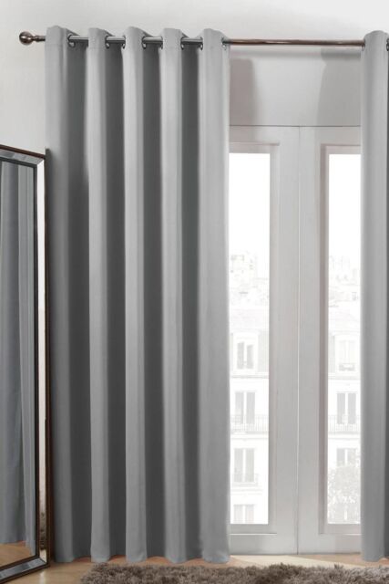 OHS Pair of Thermal Ready Made Eyelet Blackout Curtains in Silver - Size: 168 cm width x 137 cm drop - image 1