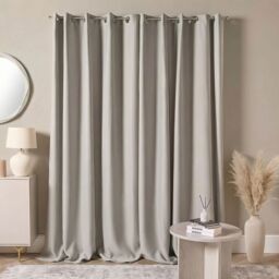 OHS Pair of Thermal Ready Made Eyelet Blackout Curtains in Silver - Size: 168 cm width x 137 cm drop - thumbnail 2