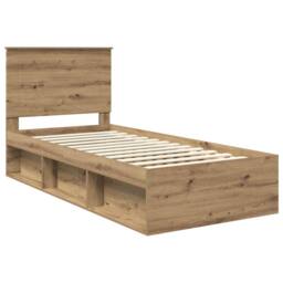 Berkfield Home Bed Frame Artisian Oak 90 x 200 cm Solid Pine Wood in Brown - thumbnail 4