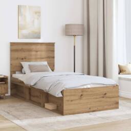 Berkfield Home Bed Frame Artisian Oak 90 x 200 cm Solid Pine Wood in Brown - thumbnail 3