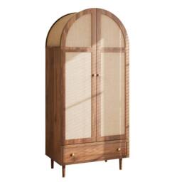 BTM Fabric Door Wardrobe with Drawer, Walnut Look in Brown - thumbnail 2