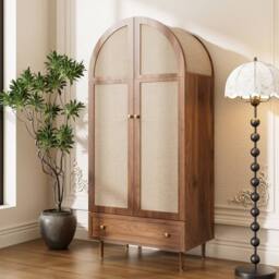 BTM Fabric Door Wardrobe with Drawer, Walnut Look in Brown - thumbnail 6