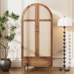 BTM Fabric Door Wardrobe with Drawer, Walnut Look in Brown - thumbnail 7
