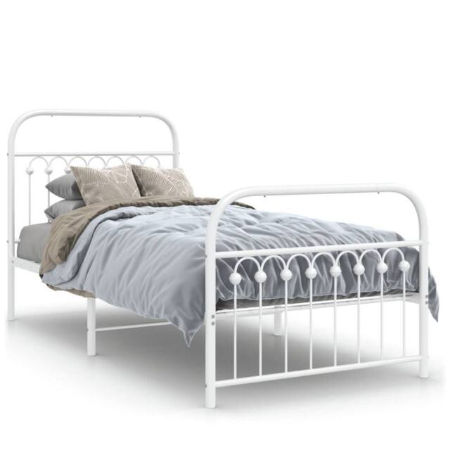 Berkfield Home Metal Bed Frame without Mattress with Footboard White 90x200cm - Size: 90x200 cm - image 1