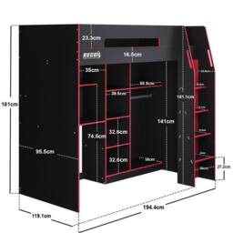 Flair Summit Gaming High Sleeper with Wardrobe Black - Size: Single - thumbnail 6