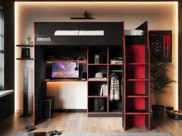 Flair Summit Gaming High Sleeper with Wardrobe Black - Size: Single - thumbnail 2