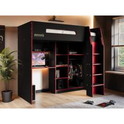 Flair Summit Gaming High Sleeper with Wardrobe Black - Size: Single - thumbnail 1