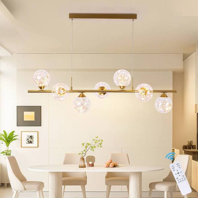 Garwarm 7 - Light Glass Dimmable LED Kitchen Island Linear Pendant in Gold - image 1