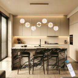 Garwarm 7 - Light Glass Dimmable LED Kitchen Island Linear Pendant in Gold - thumbnail 6