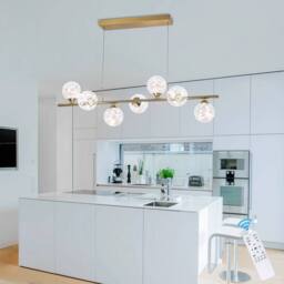 Garwarm 7 - Light Glass Dimmable LED Kitchen Island Linear Pendant in Gold - thumbnail 3