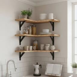 EONLION Shelves L-Shape Corner Wall Mounted Bathroom in Brown - thumbnail 3