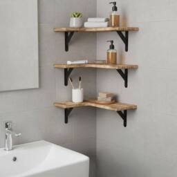 EONLION Shelves L-Shape Corner Wall Mounted Bathroom in Brown - thumbnail 4