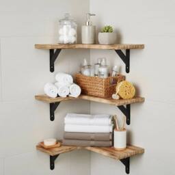 EONLION Shelves L-Shape Corner Wall Mounted Bathroom in Brown - thumbnail 1