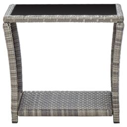 Berkfield Home Coffee Table Grey 45x45x40 cm Poly Rattan & Glass - Size: 45 x 45 x 40 cm - thumbnail 2