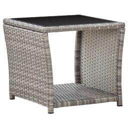 Berkfield Home Coffee Table Grey 45x45x40 cm Poly Rattan & Glass - Size: 45 x 45 x 40 cm