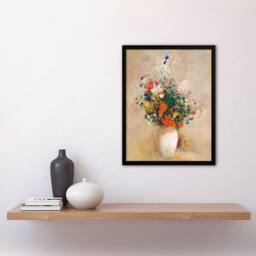"Artery8 Vase of Flowers in Pink Background Redon Vintage Framed Wall Art Print - Size: W12"" x H16""" - thumbnail 4