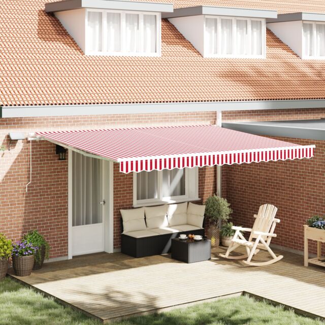 Berkfield Home Manual Retractable Awning with LED Red & White Stripe 450x300 cm - image 1