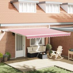 Berkfield Home Manual Retractable Awning with LED Red & White Stripe 450x300 cm - thumbnail 1
