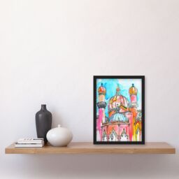 Artery8 Colourful Brighton Royal Pavilion Watercolour Framed Wall Art in Blue - Size: A4 - thumbnail 4