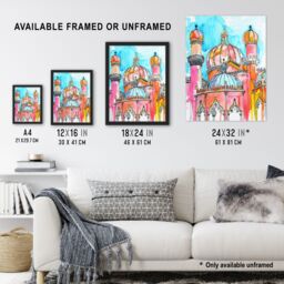 Artery8 Colourful Brighton Royal Pavilion Watercolour Framed Wall Art in Blue - Size: A4 - thumbnail 3