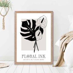 ARTZE Arum Lillies in Black & Beige Floral Ink Sketch Framed Print SIZE: A4 with Oak Frame - thumbnail 2