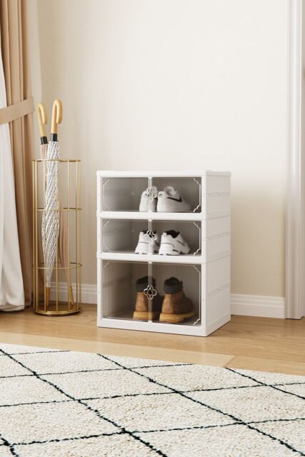 Living and Home 3-Tier Foldable Shoe Storage Rack Shoes Organizer Cabinet with Doors in White - image 1