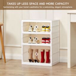 Living and Home 3-Tier Foldable Shoe Storage Rack Shoes Organizer Cabinet with Doors in White - thumbnail 8