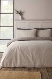 Catherine Lansfield Brushed Herringbone Cotton Reversible Duvet Cover Set in Chocolate - Size: Single - thumbnail 2