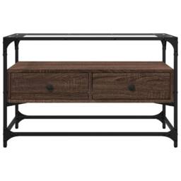 Berkfield Home TV Cabinet with Glass Top Brown Oak 80x35x51 cm Engineered Wood - Size: 80 x 35 x 51 cm - thumbnail 4