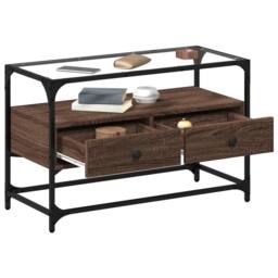 Berkfield Home TV Cabinet with Glass Top Brown Oak 80x35x51 cm Engineered Wood - Size: 80 x 35 x 51 cm