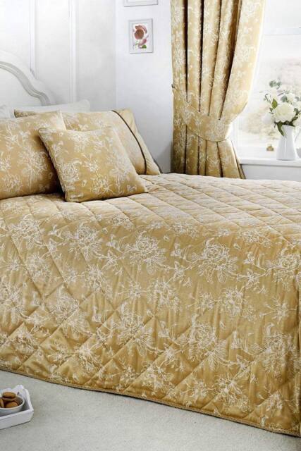 Dreams & Drapes 'Jasmine' Elegant Floral Jacquard Quilted Bedspread in Beige - image 1