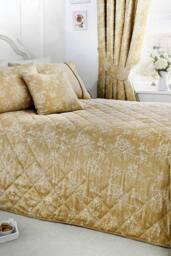 Dreams & Drapes 'Jasmine' Elegant Floral Jacquard Quilted Bedspread in Beige - thumbnail 1