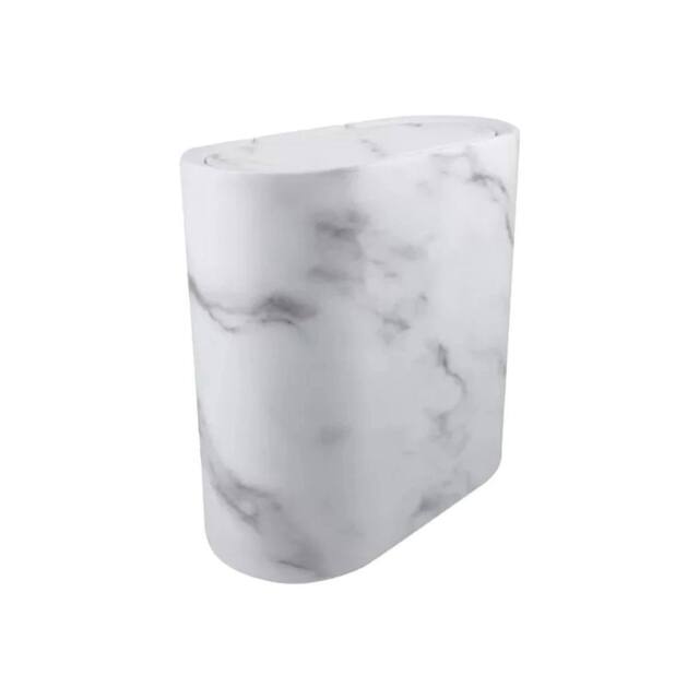 Kelvenix White Slim Marble Pattern Bathroom Trash Can with Press Lid - Size: 0.6m2 - image 1