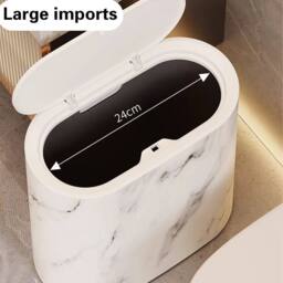 Kelvenix White Slim Marble Pattern Bathroom Trash Can with Press Lid - Size: 0.6m2 - thumbnail 5