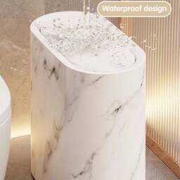 Kelvenix White Slim Marble Pattern Bathroom Trash Can with Press Lid - Size: 0.6m2 - thumbnail 3