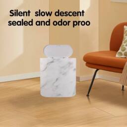 Kelvenix White Slim Marble Pattern Bathroom Trash Can with Press Lid - Size: 0.6m2 - thumbnail 4