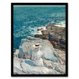Artery8 Childe Hassam Framed Wall Art South Ledges Rocky Coastal Landscape - Size: A4 - thumbnail 1