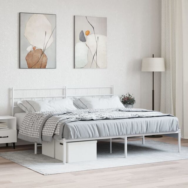 Berkfield Home Metal Bed Frame with Headboard White 180x200 cm Super King - image 1