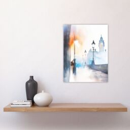 "Artery8 Misty Edinburgh Sunrise Bright Watercolour Wall Art Print in White - Size: W12"" x H16""" - thumbnail 4