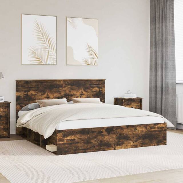 Berkfield Home Bed Frame Smoked Oak 180 x 200 cm Solid Pine Wood in Brown - image 1