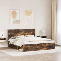 Berkfield Home Bed Frame Smoked Oak 180 x 200 cm Solid Pine Wood in Brown - thumbnail 3