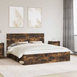 Berkfield Home Bed Frame Smoked Oak 180 x 200 cm Solid Pine Wood in Brown - thumbnail 1